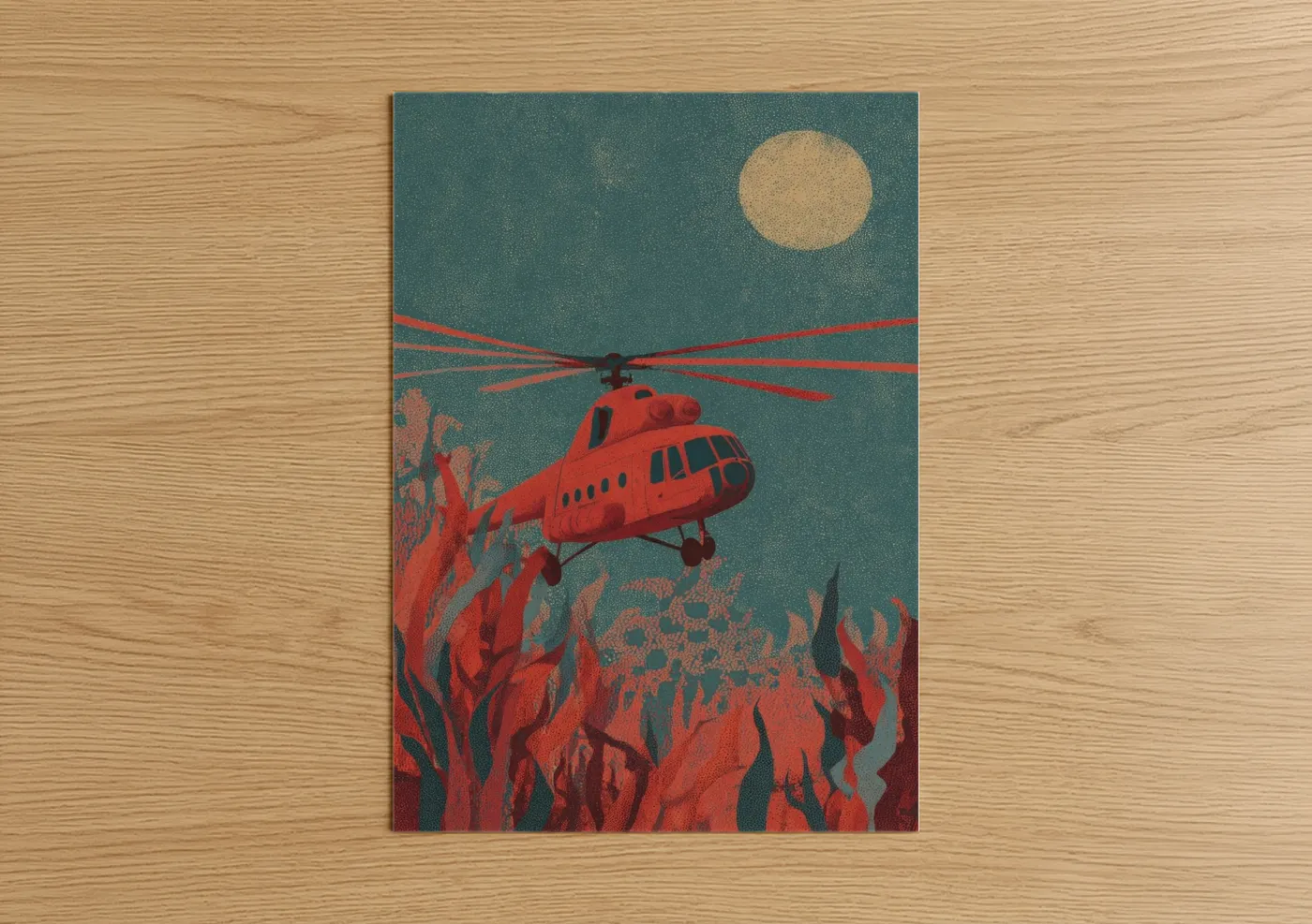 Red Helicopter Vintage Aviation Wall Art