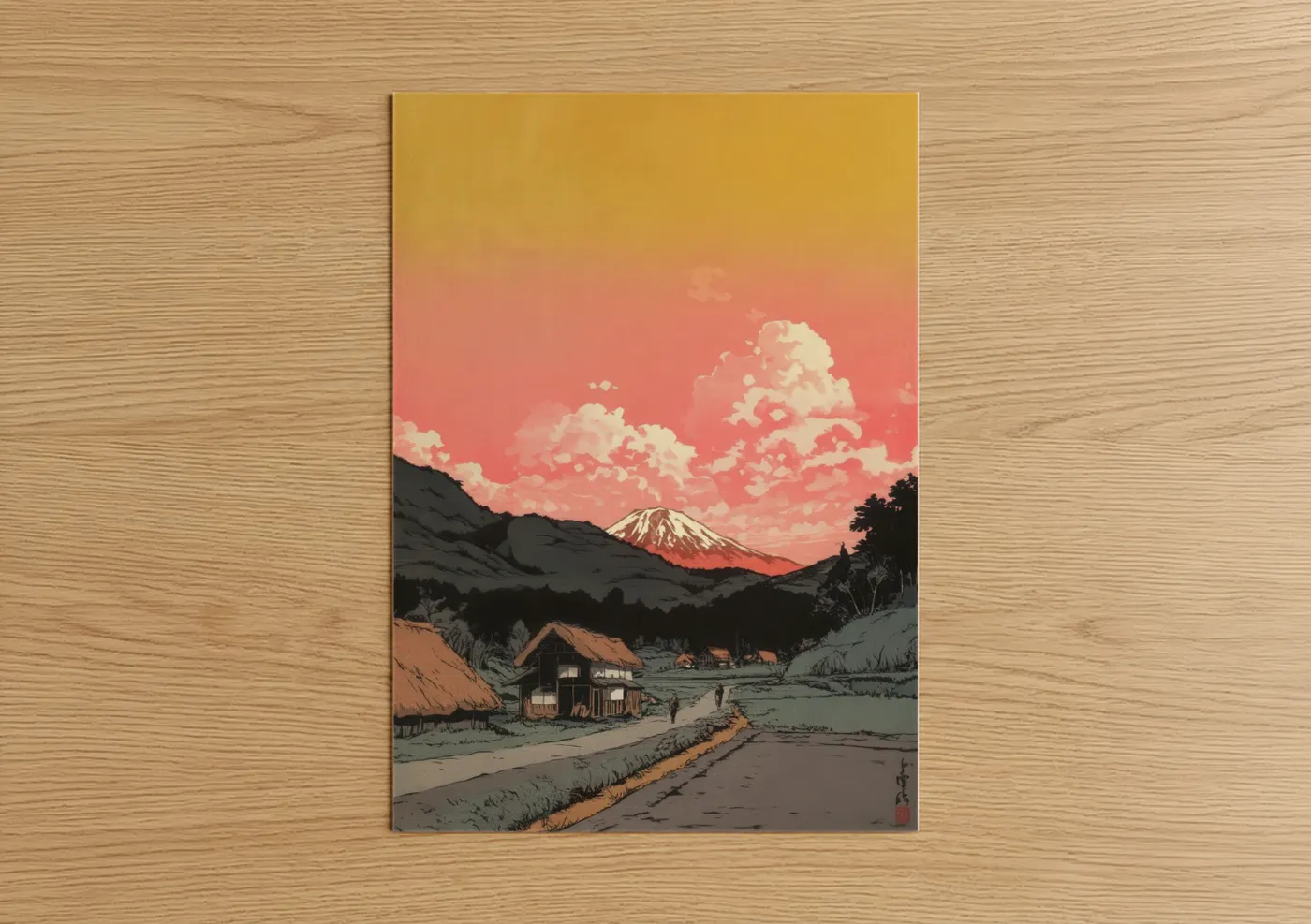 Alpine Village Sunset with Mountain Wall Art