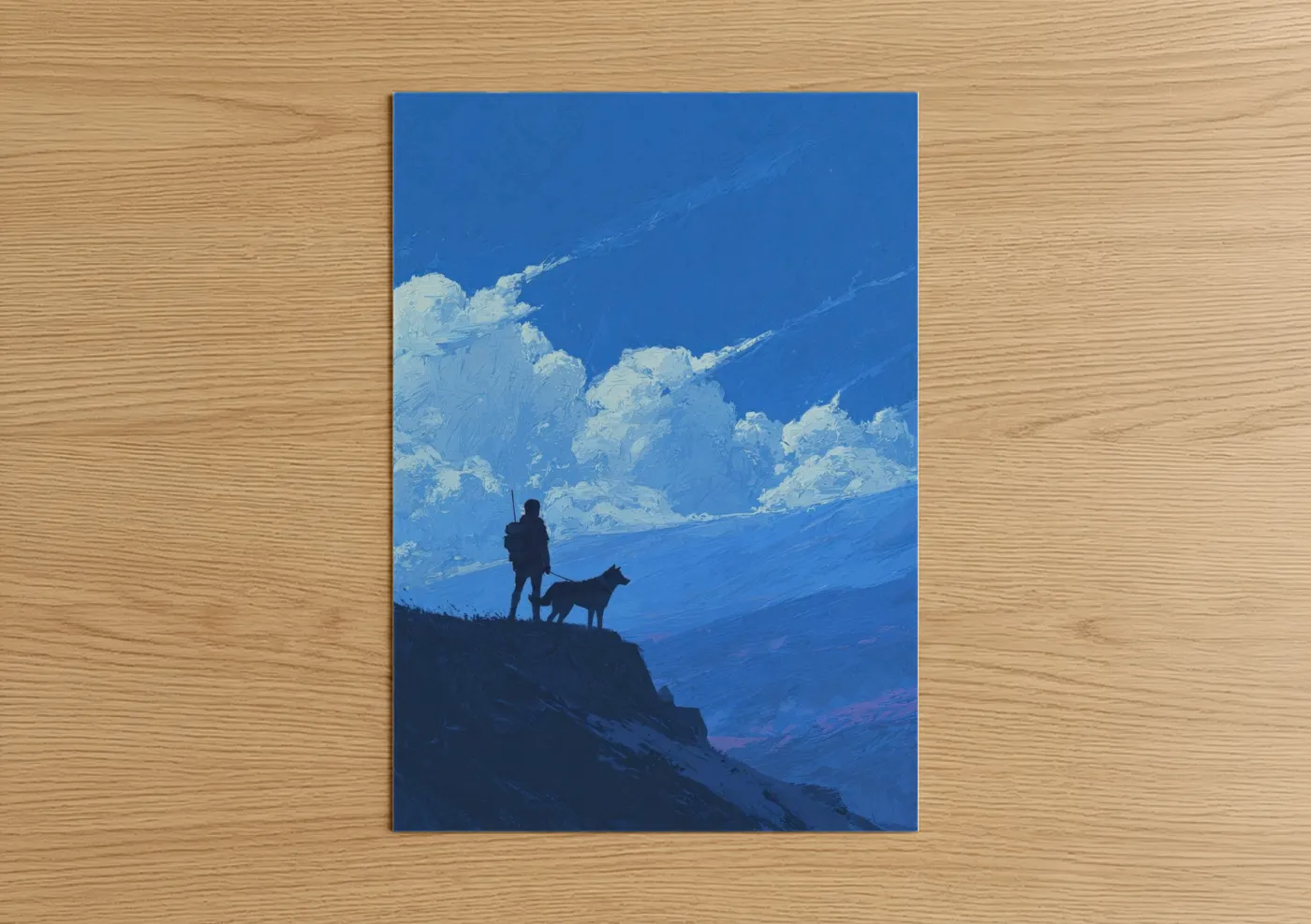 Boy and Dog Mountain Adventure Silhouette Wall Art