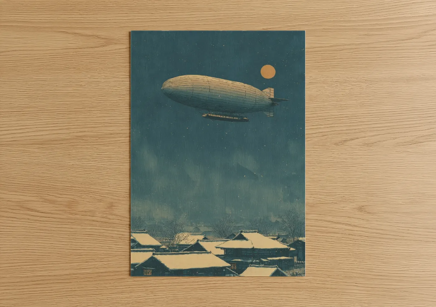 Steampunk Airship Winter Night Sky Wall Art