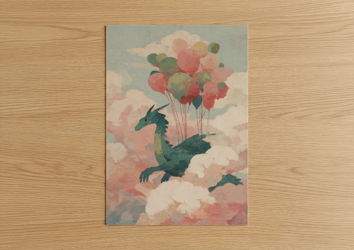 Whimsical Dragon with Pastel Balloons Wall Art