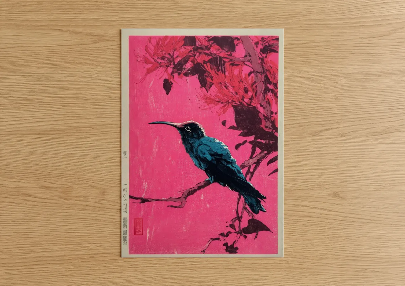 Neon Hummingbird Pop Art Print Wall Art