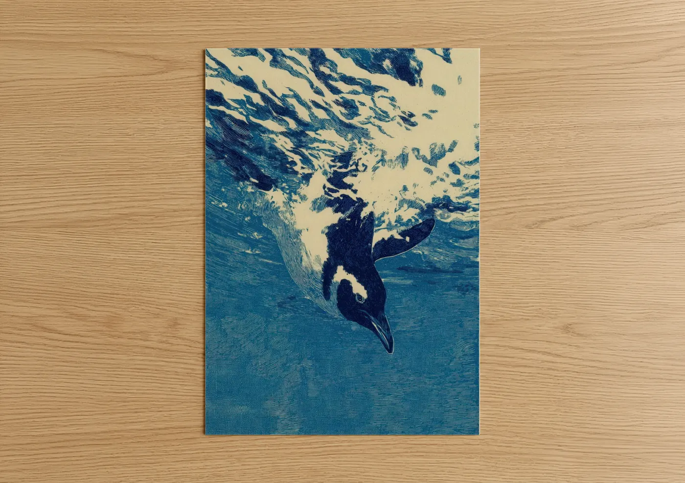 Diving Penguin Ocean Water Wall Art