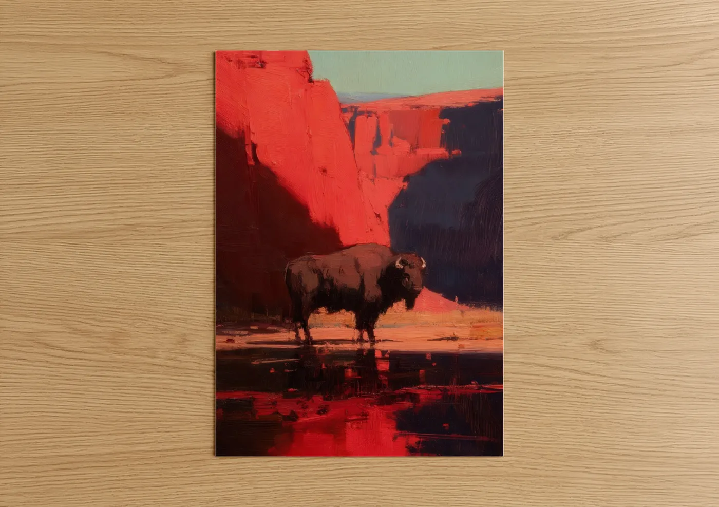 Desert Bison Landscape Sunset Wall Art