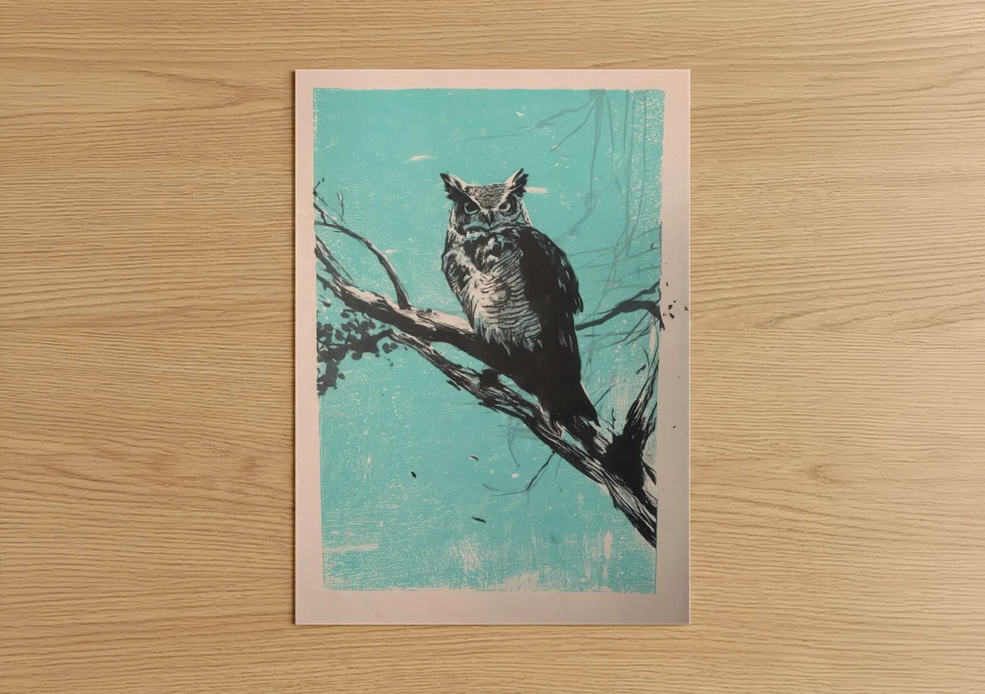 Turquoise Owl Branch Perched Wall Art