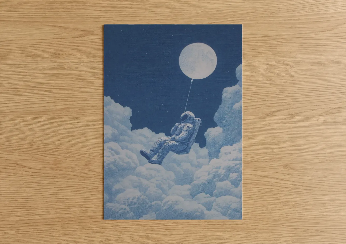 Astronaut Swinging Moon Clouds Wall Art