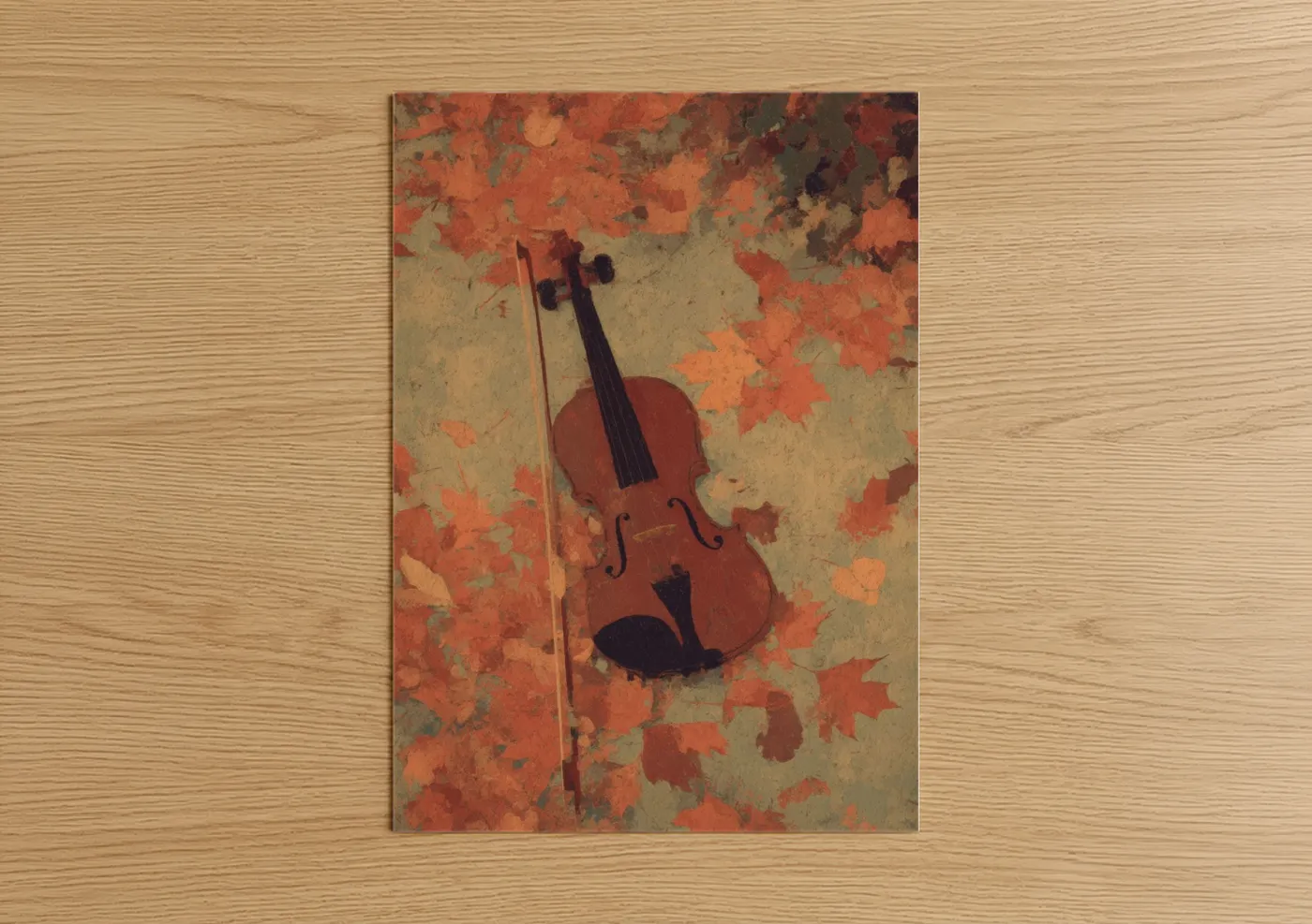 Autumn Violin with Maple Leaves Art Wall Art