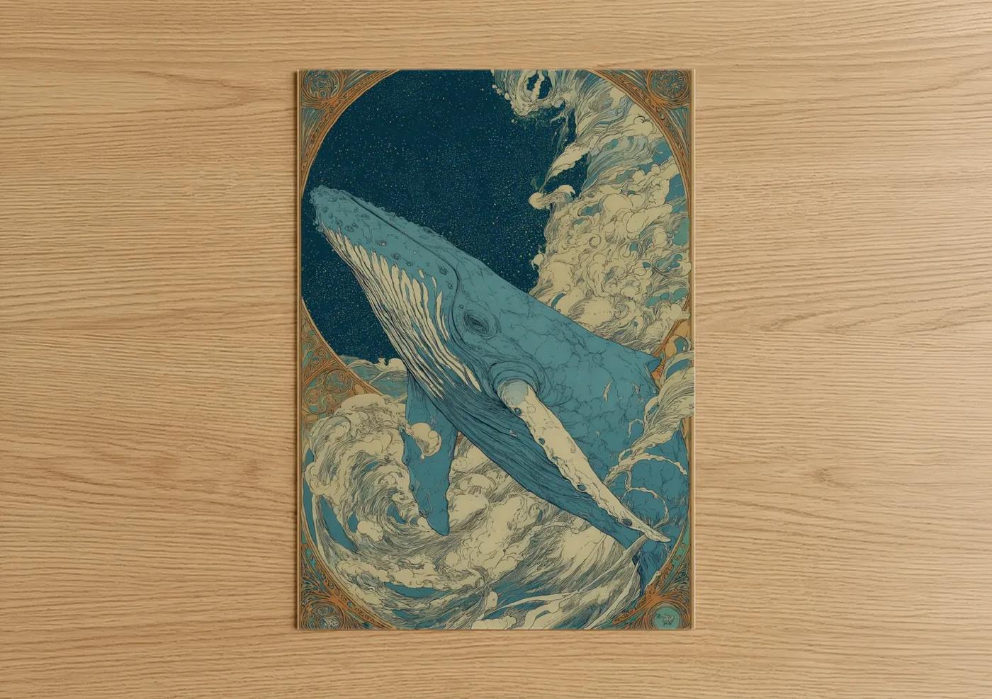 Blue Whale Starry Night Art Deco Wall Art
