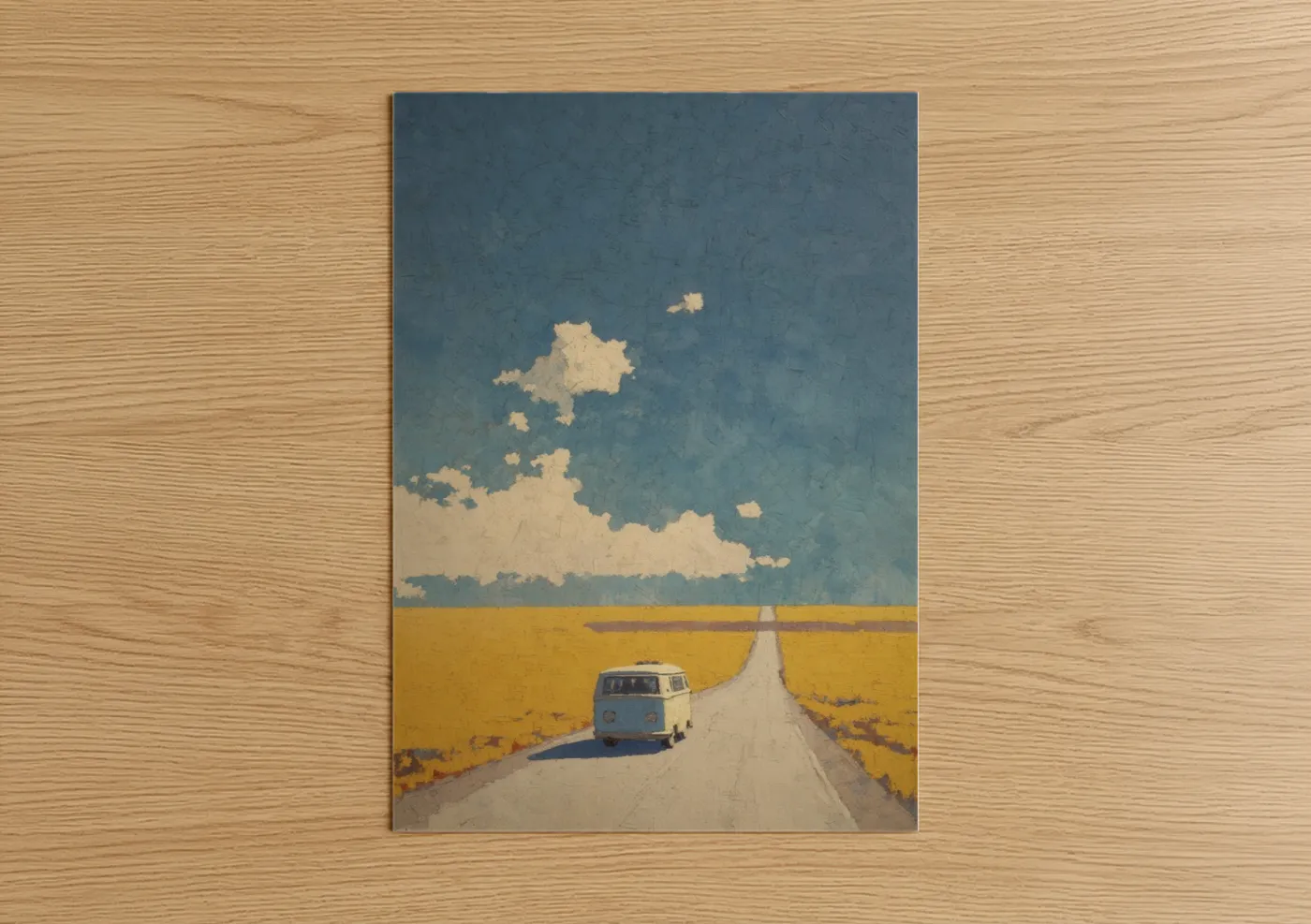 Vintage Van Desert Road Trip Illustration Wall Art