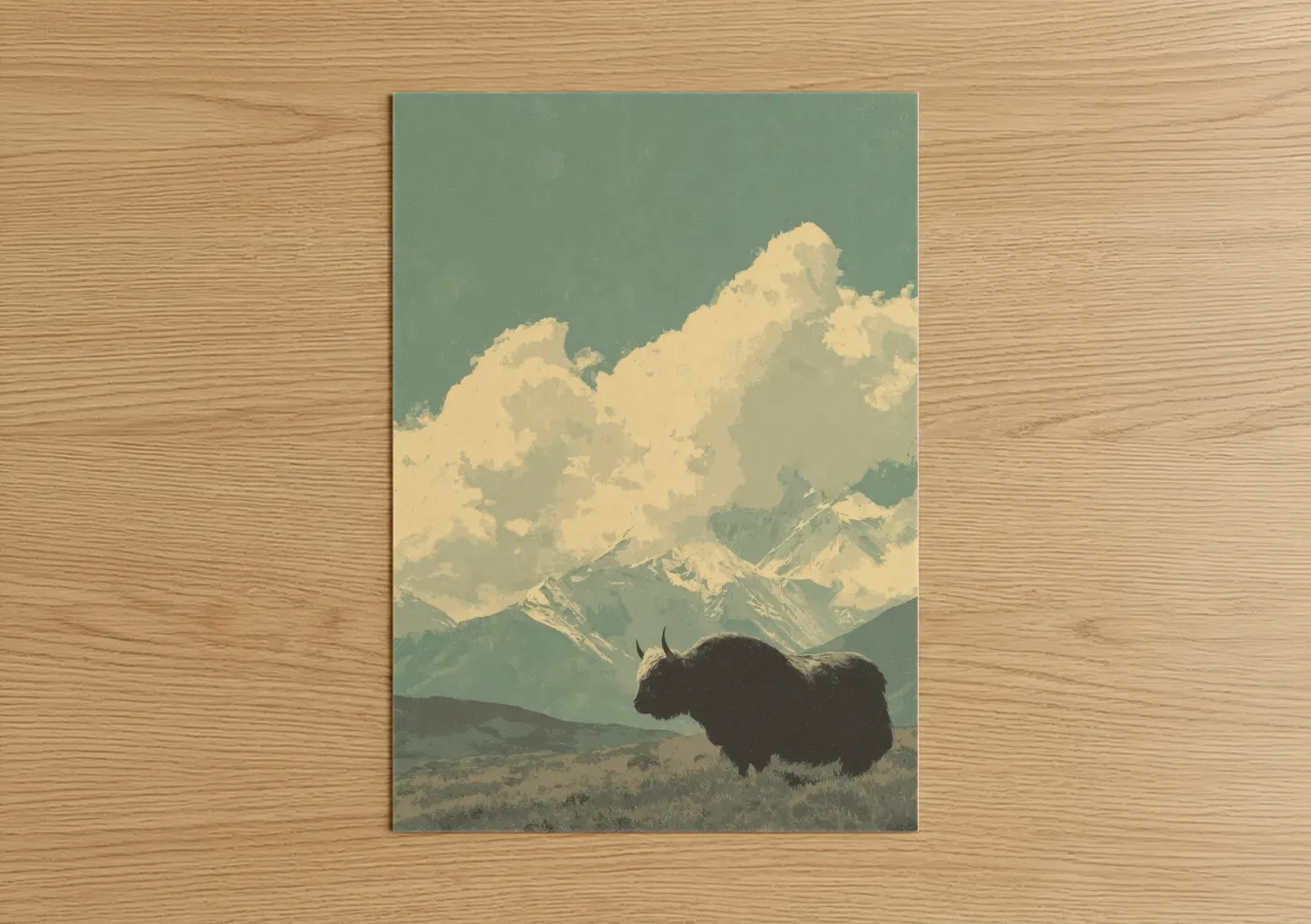 Alpine Yak Mountain Landscape Art Wall Art