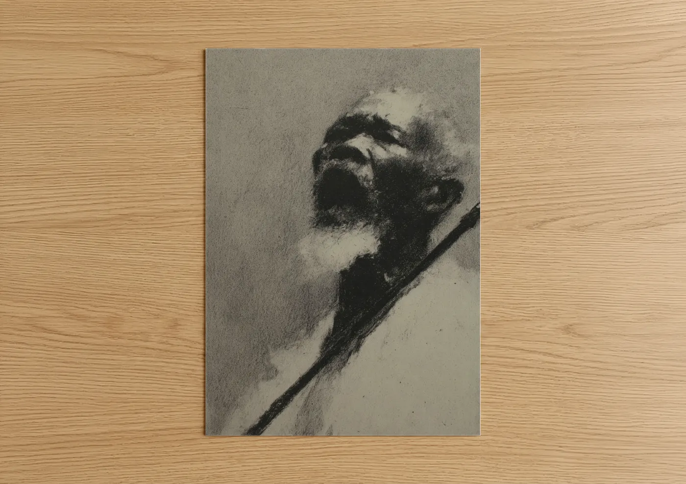 Art print on warm oak wood — black and white and gray palette — Dynamic Capoeira Performer poster