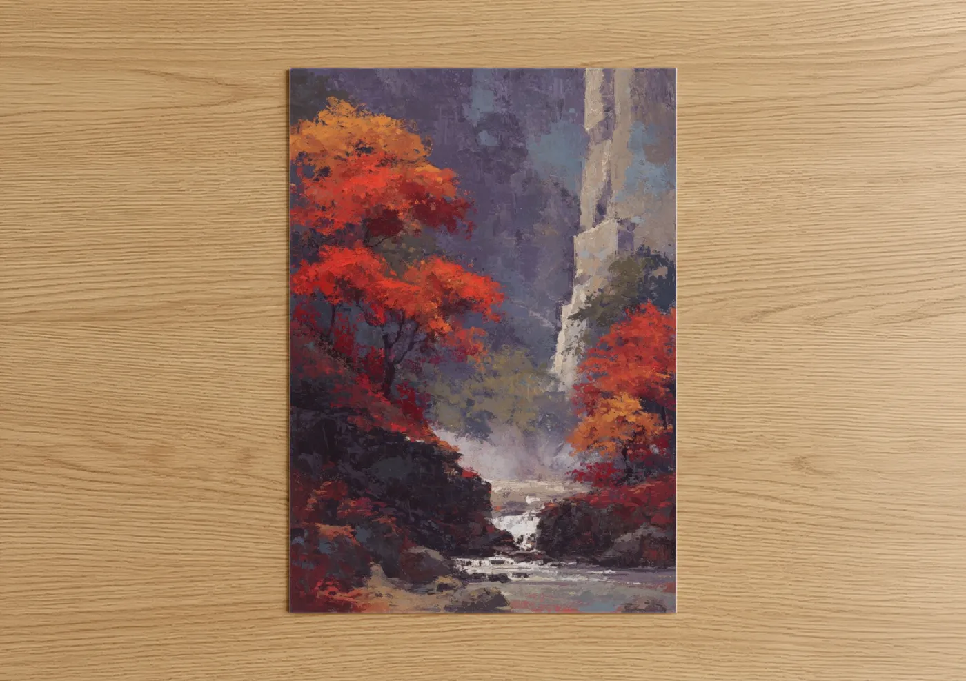 Autumn Cliff Waterfall Landscape Wall Art