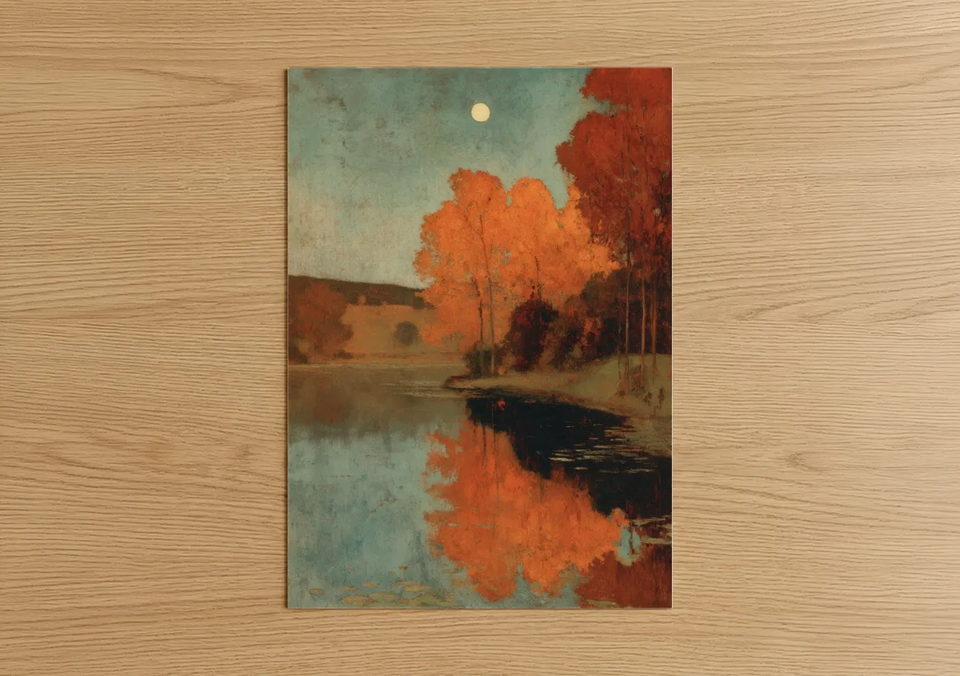 Autumn Moon Reflection Lake Landscape Wall Art