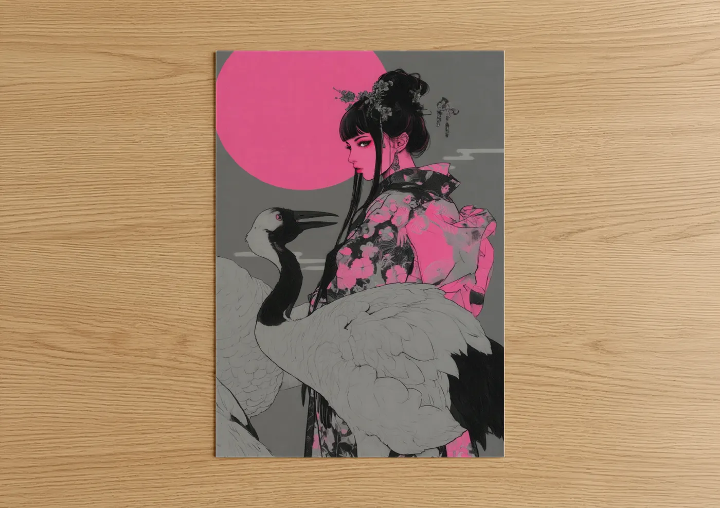 Ethereal Crane Maiden Japanese Wall Art