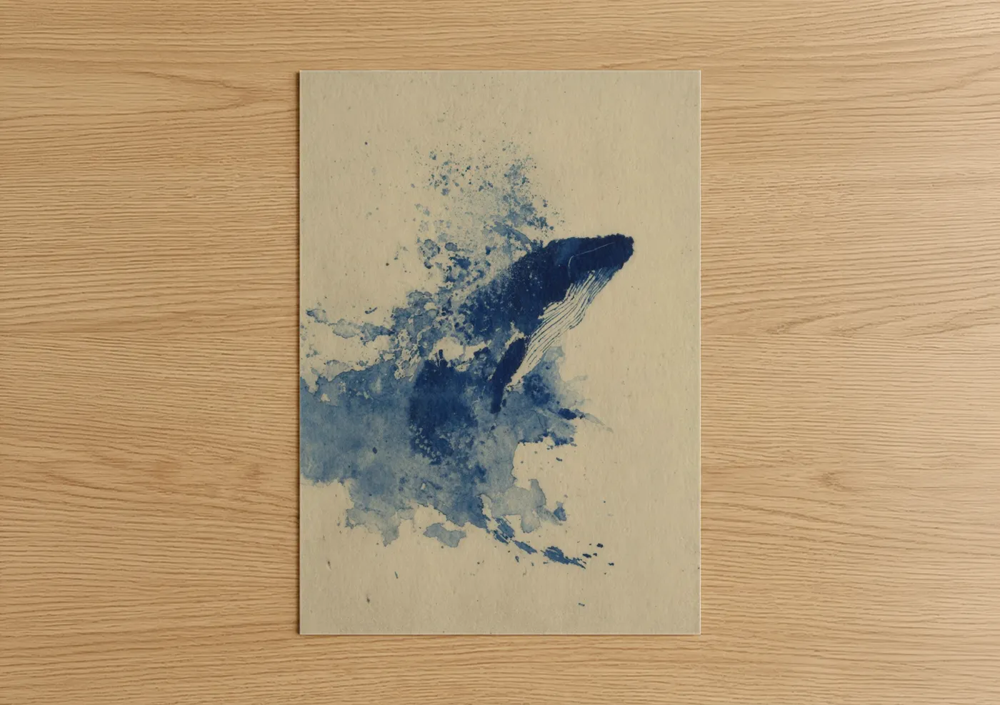 Sperm Whale Abstract Ocean Watercolor Wall Art