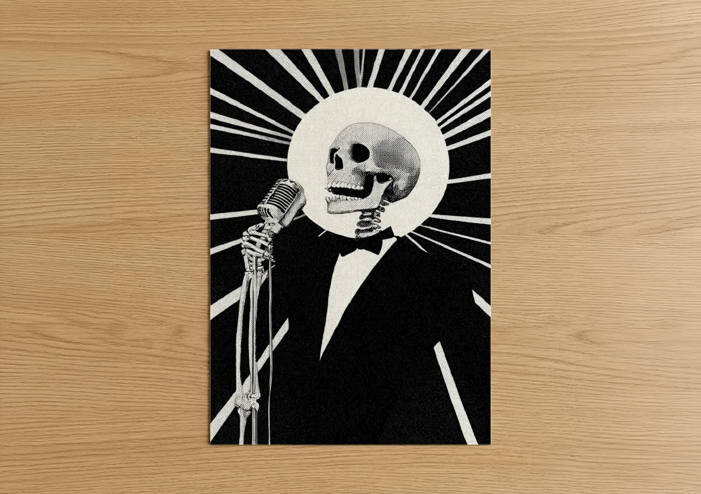 Skeleton Performer Vintage Microphone Wall Art