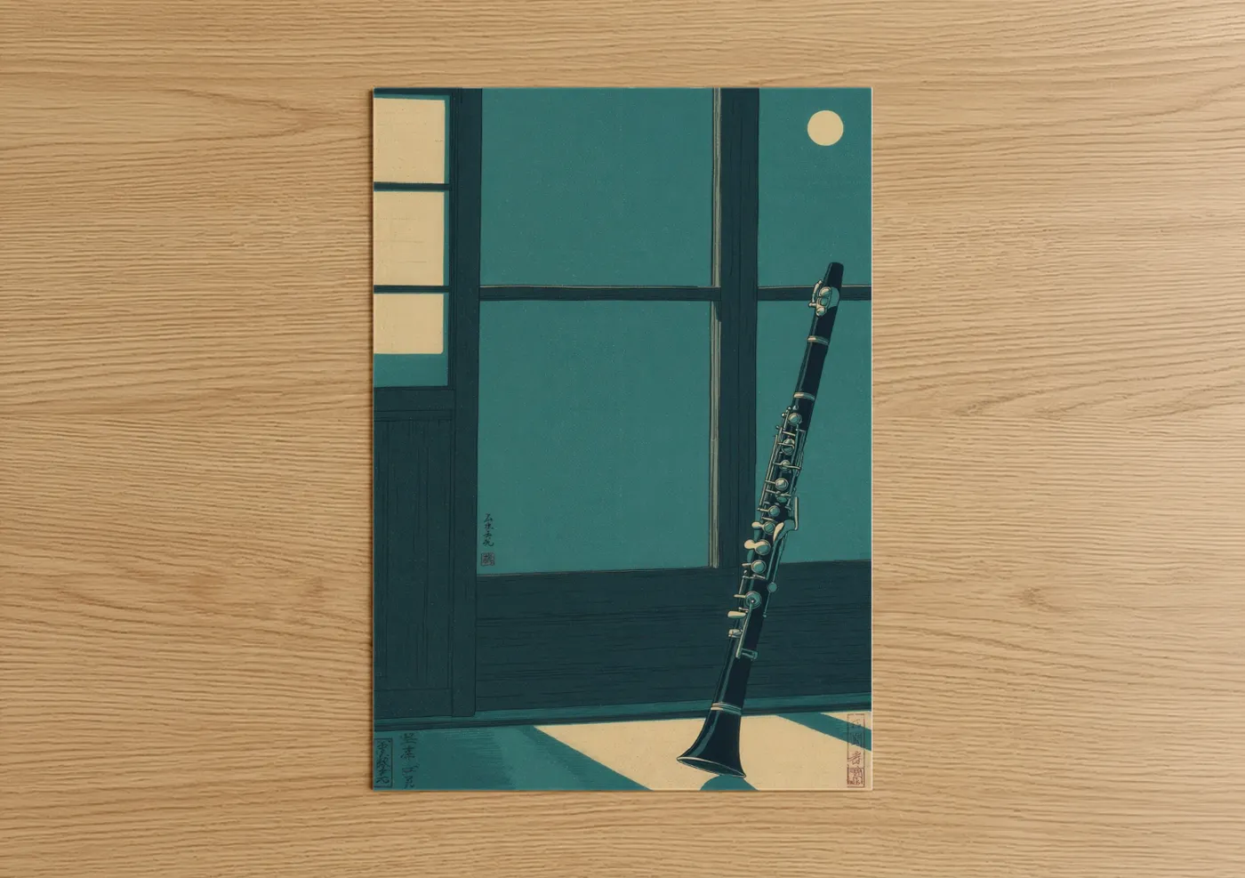 Teal Clarinet Modern Minimalist Wall Art