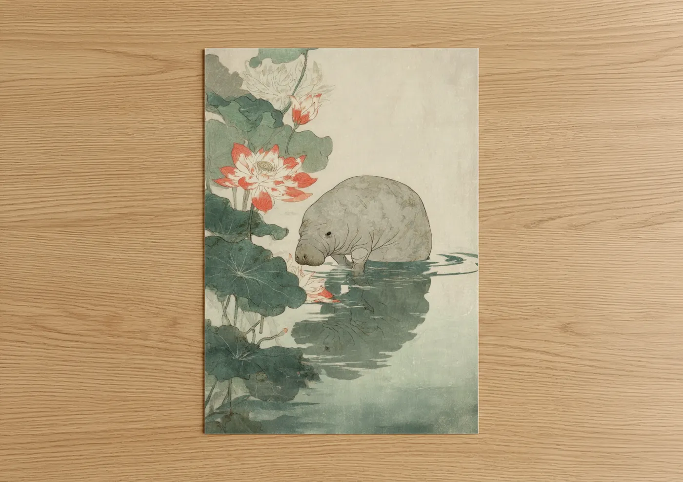 Manatee Among Lotus Flowers Wall Art