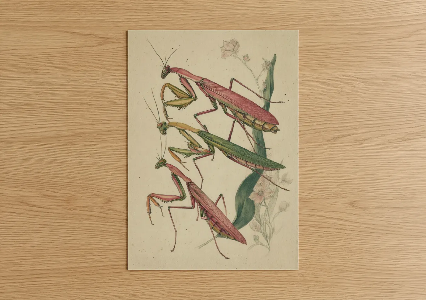 Praying Mantis Botanical Illustration Wall Art