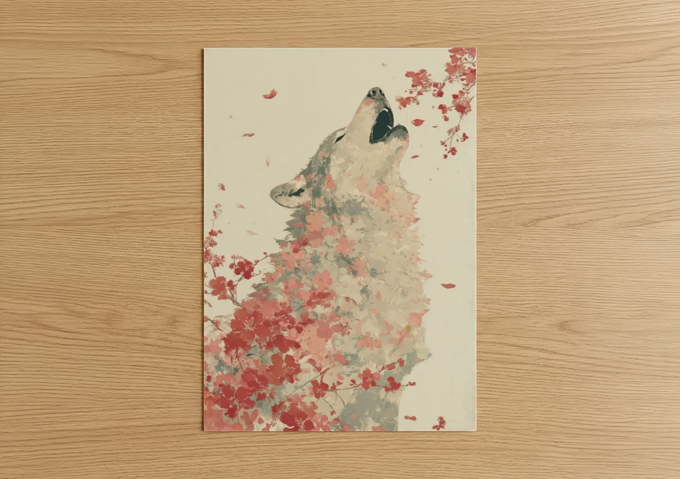 Crimson Howl Wolf Floral Wall Art