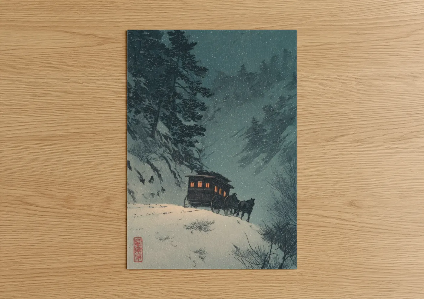 Winter Wagon Snow Landscape Wall Art