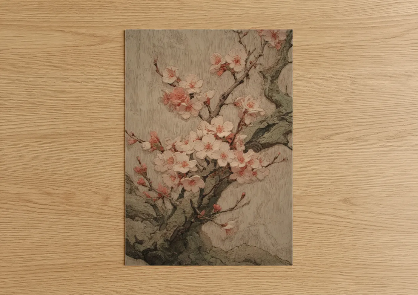 Cherry Blossom Woodcarving Relief Wall Art