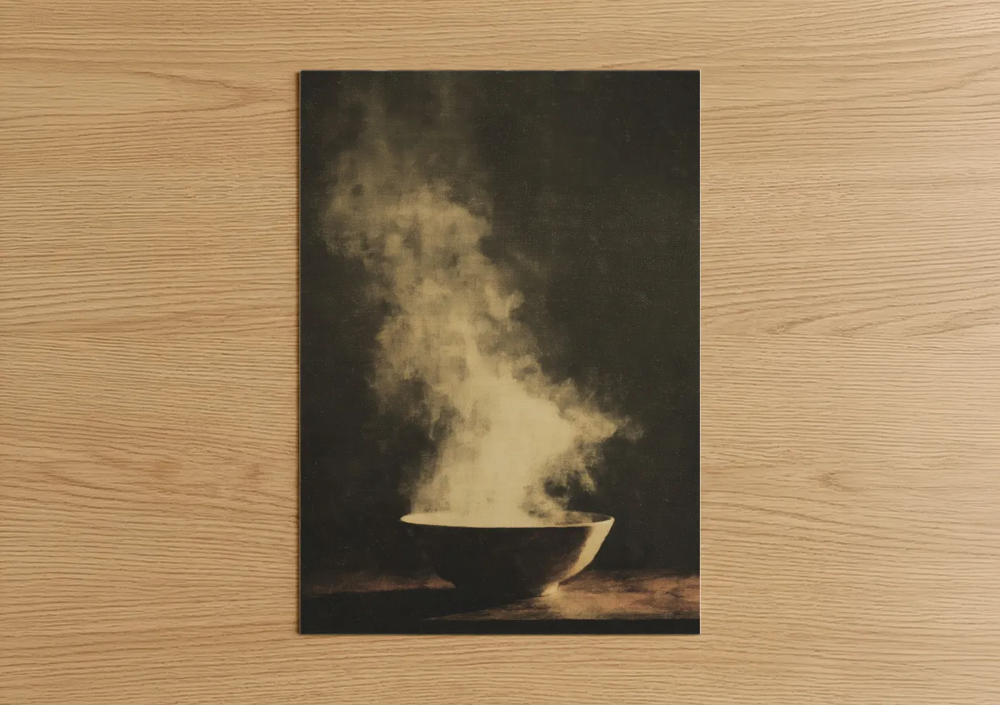 Art print on warm oak wood — black and gold palette — Steaming Seafood Pot poster