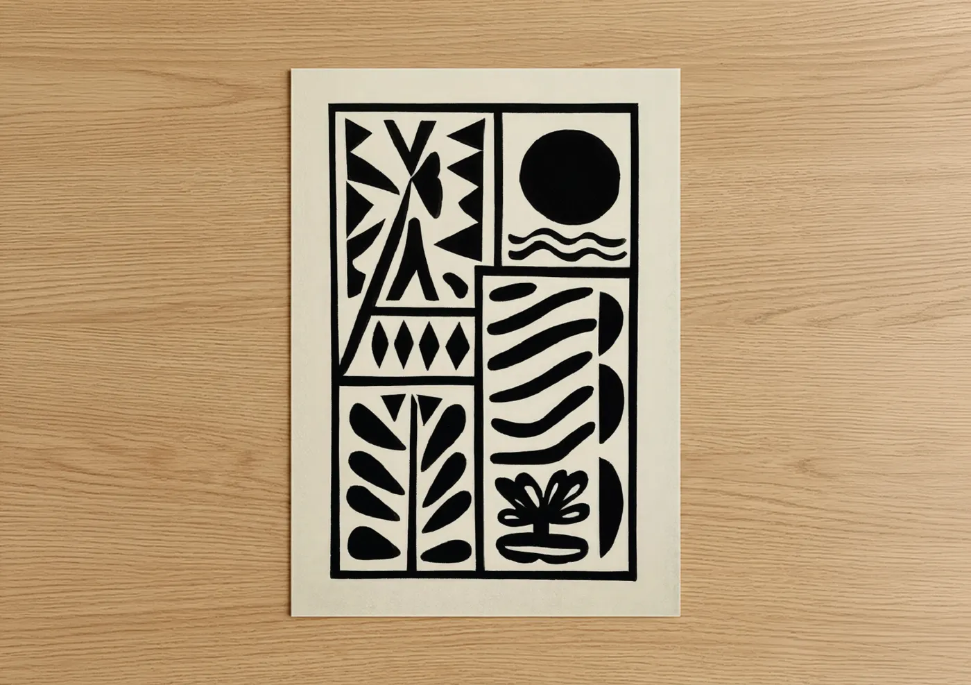 Geometric Botanical Black and White Wall Art