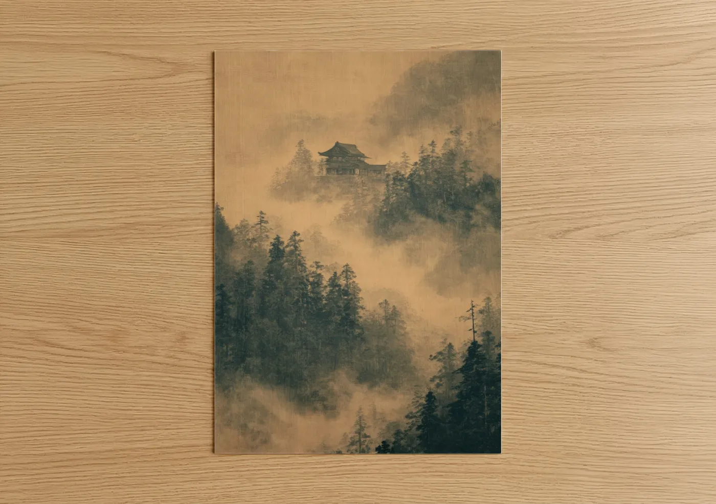 Mountain Temple Mist Asian Landscape Wall Art