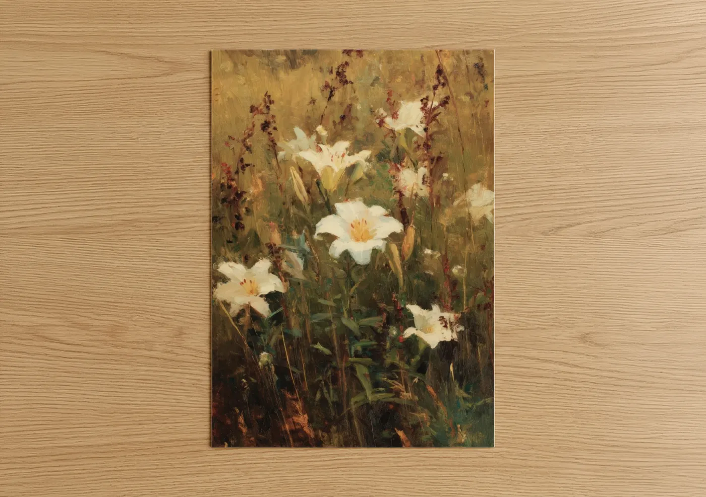 Cream Lilies Wildflower Garden Painting Wall Art