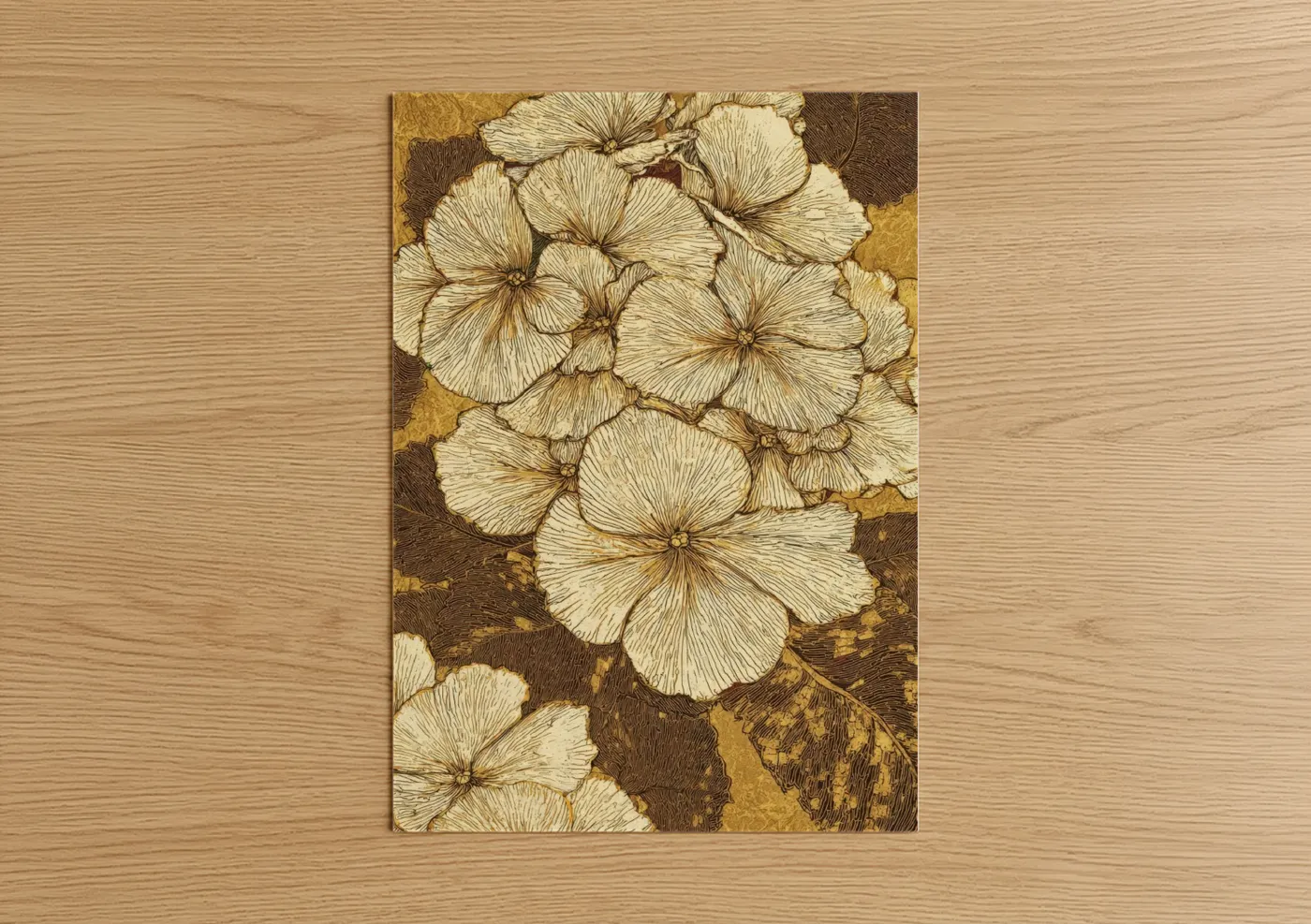 Cream Hydrangea Botanical Line Wall Art