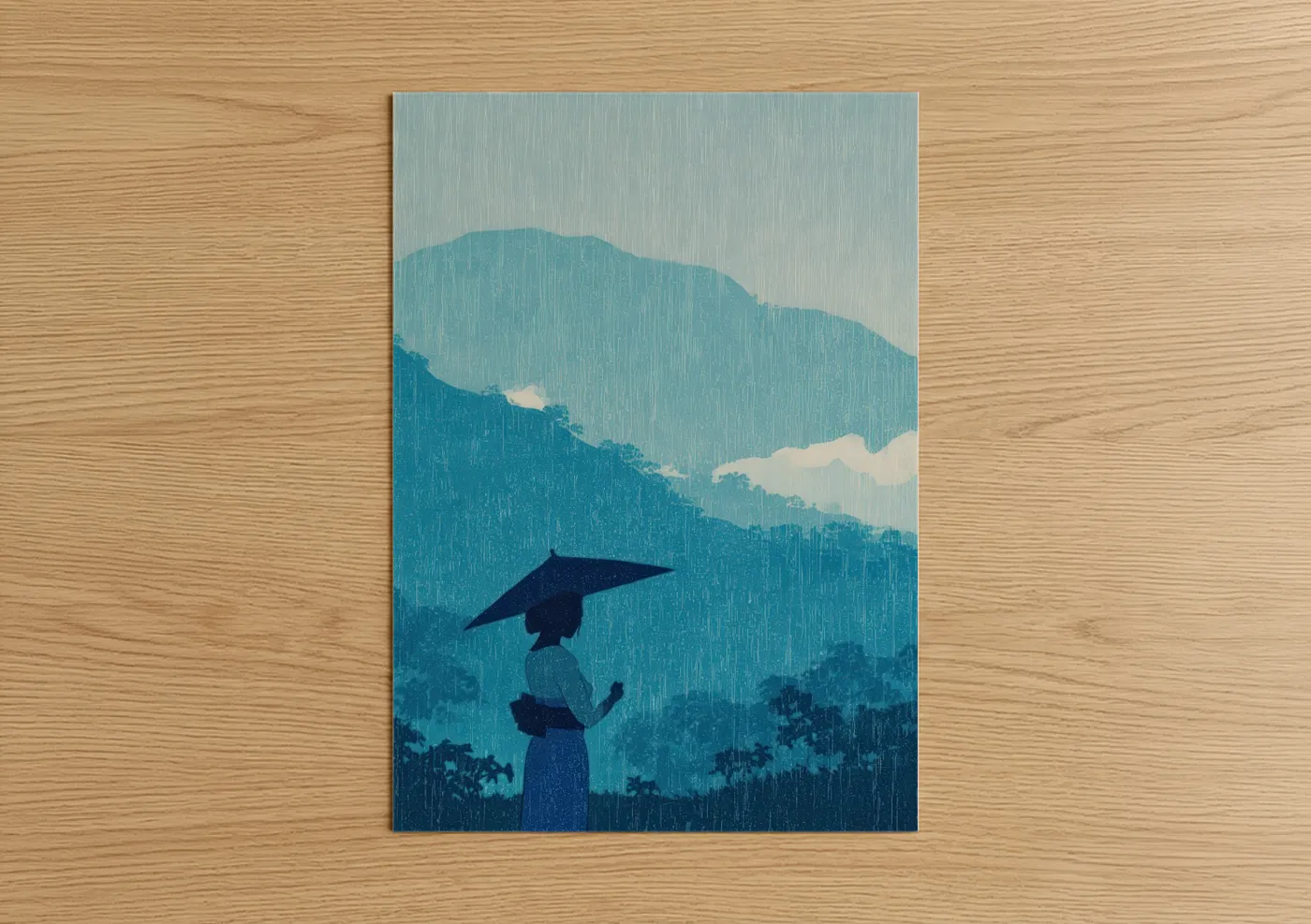 Rainy Hula Dancer Mountain Landscape Wall Art
