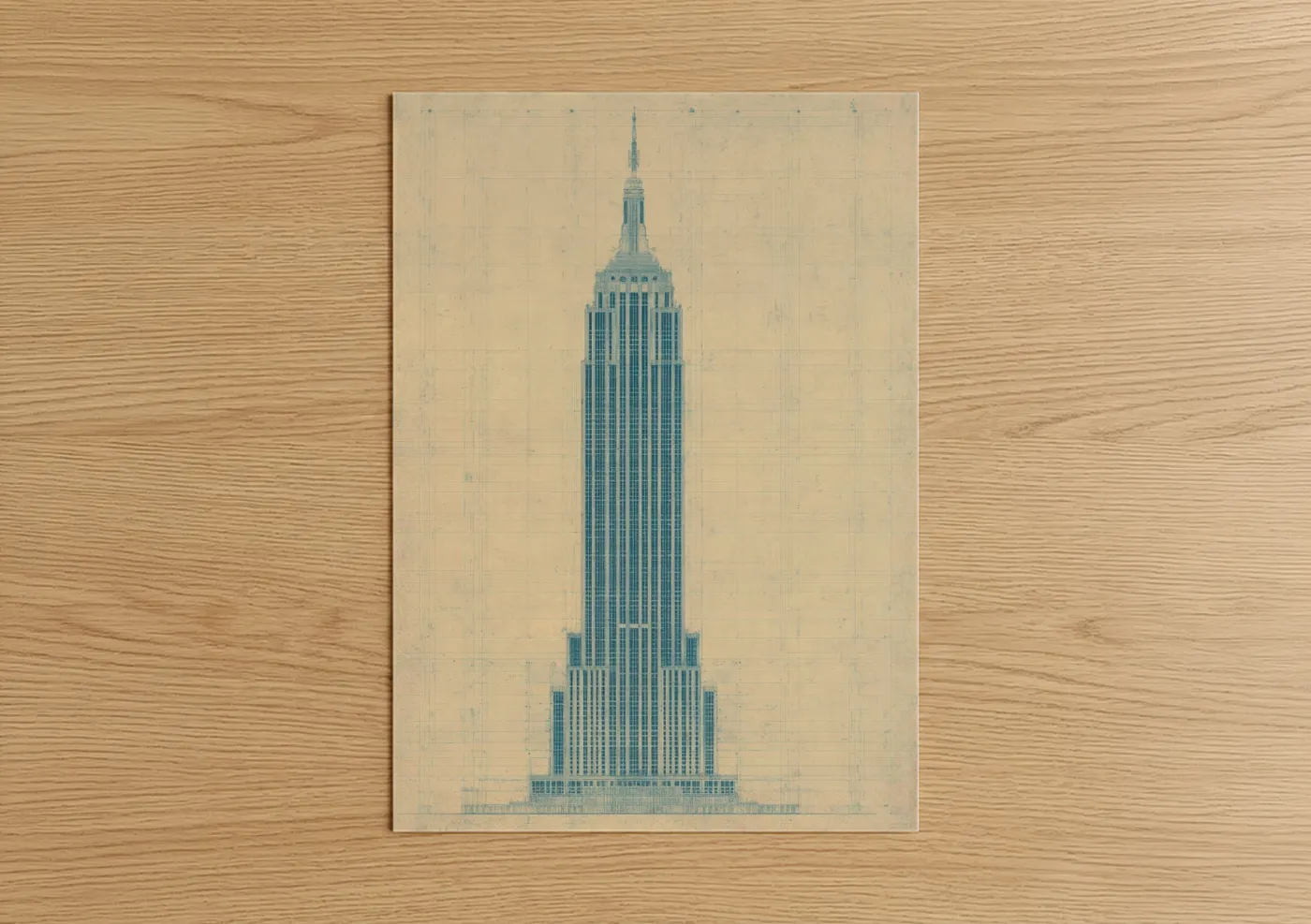 Empire State Building Blueprint Vintage Wall Art