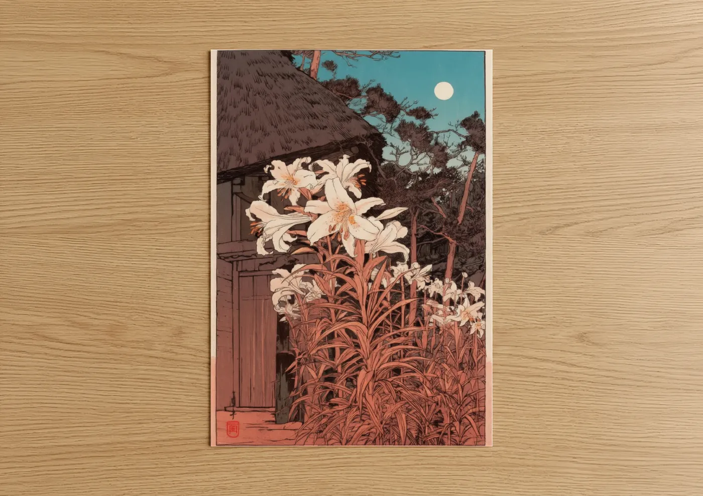 Moonlit Amarillys Night Garden Print Wall Art