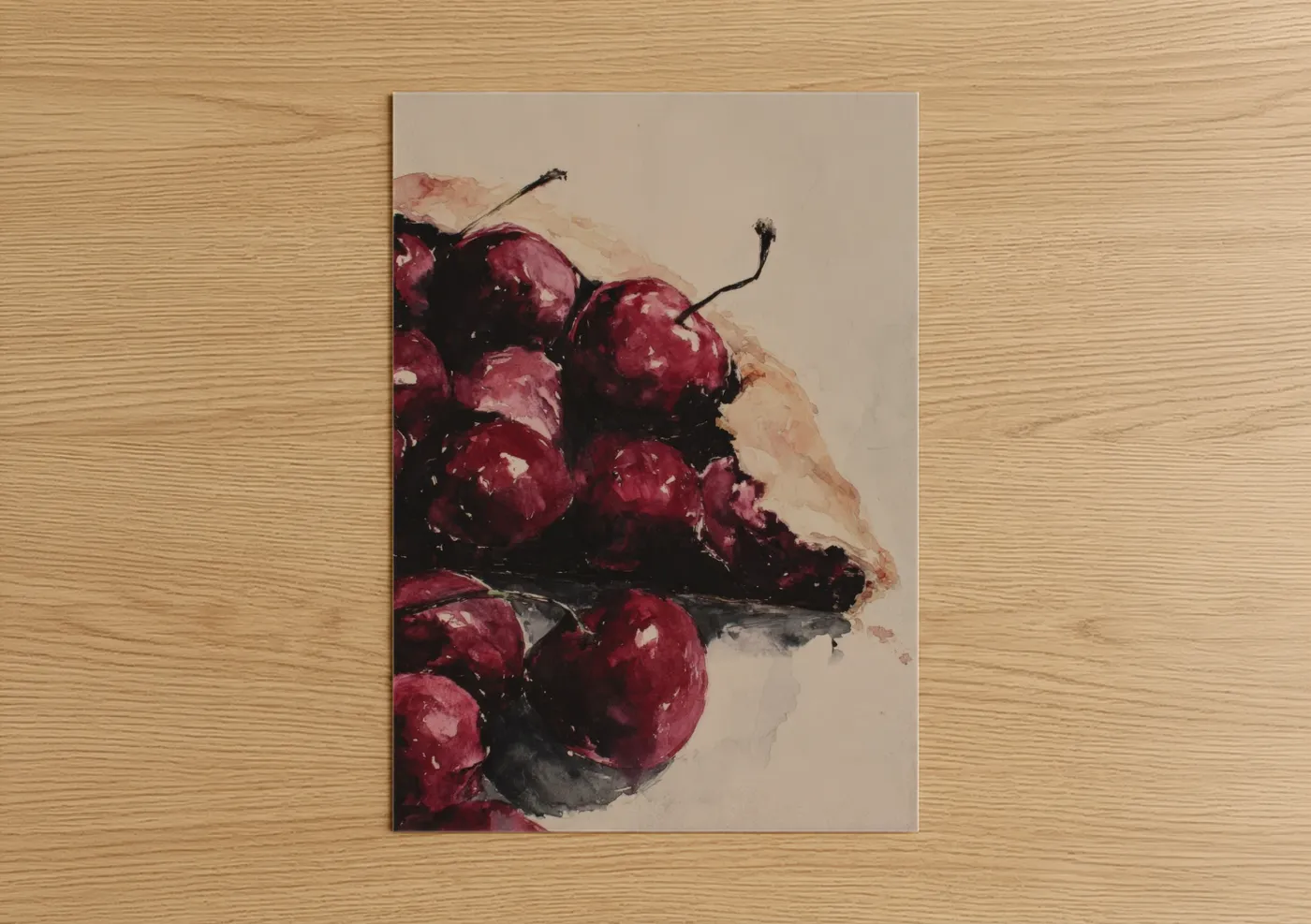 Crimson Cherries Watercolor Painting Wall Art