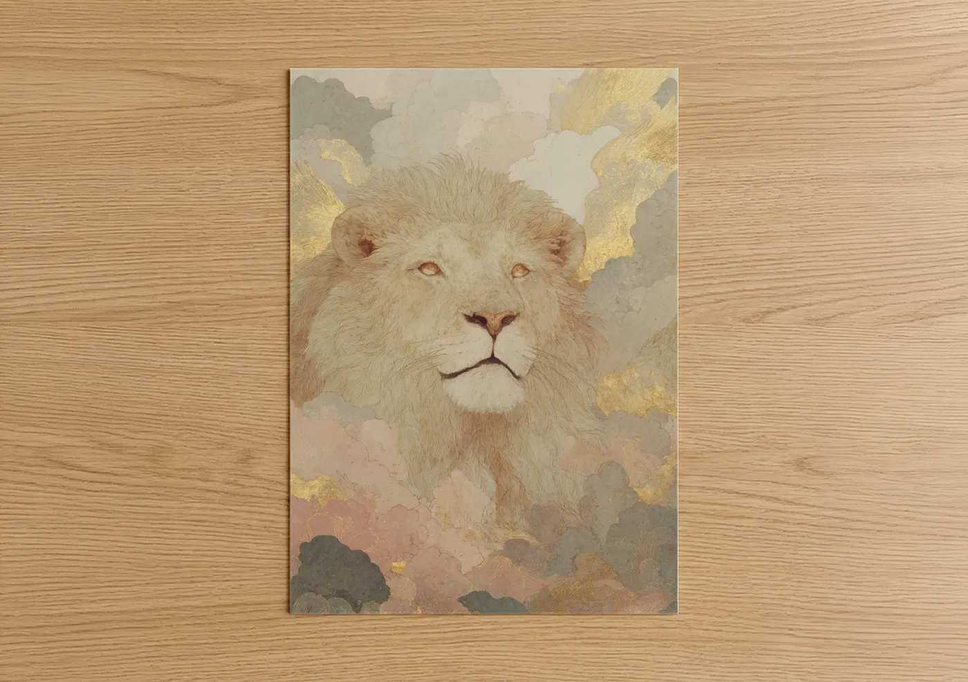 Celestial Lion Zodiac Gold Watercolor Wall Art