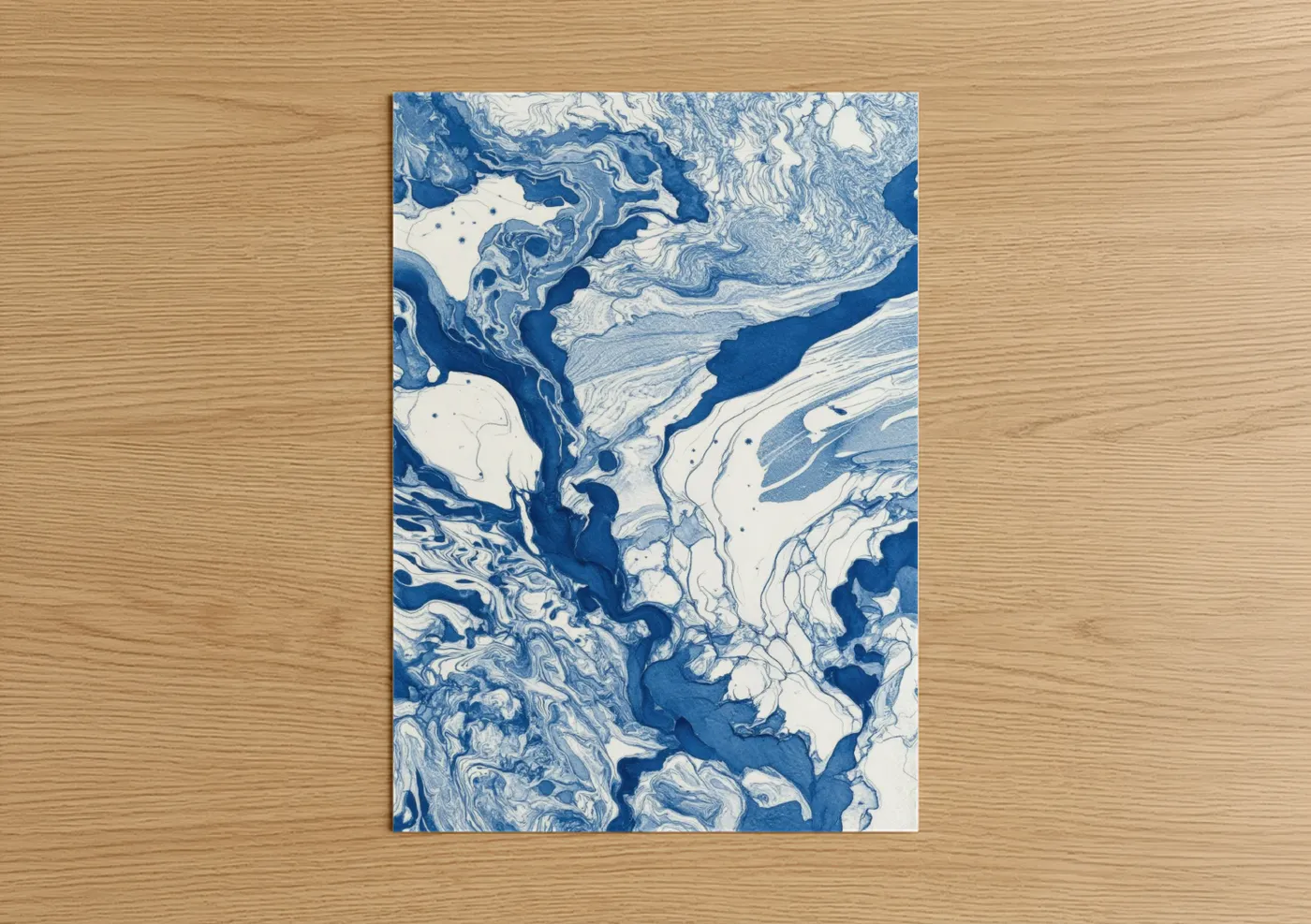 Blue and White Marble Swirl Abstract Wall Art