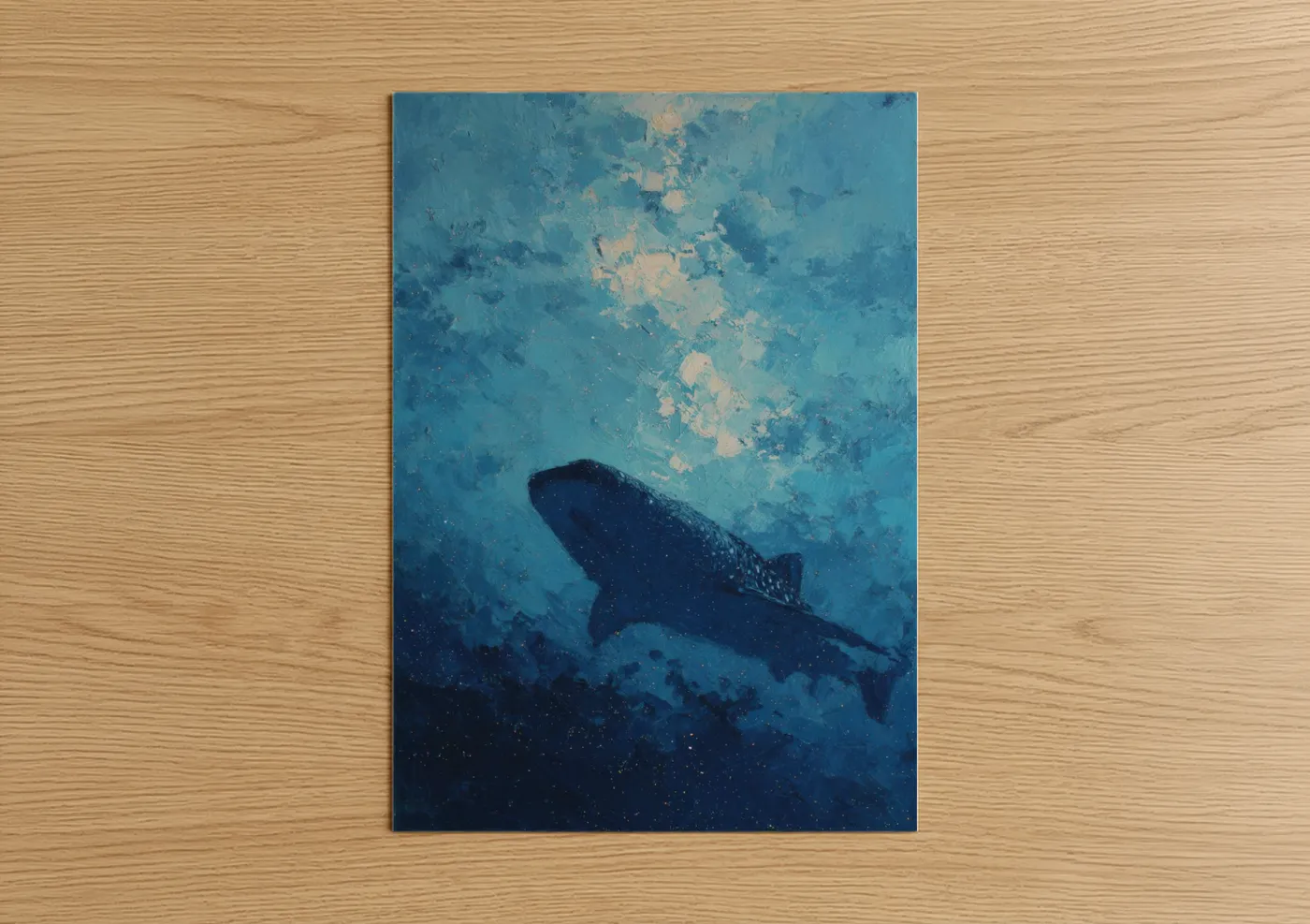 Whale Shark Deep Ocean Blue Watercolor Wall Art