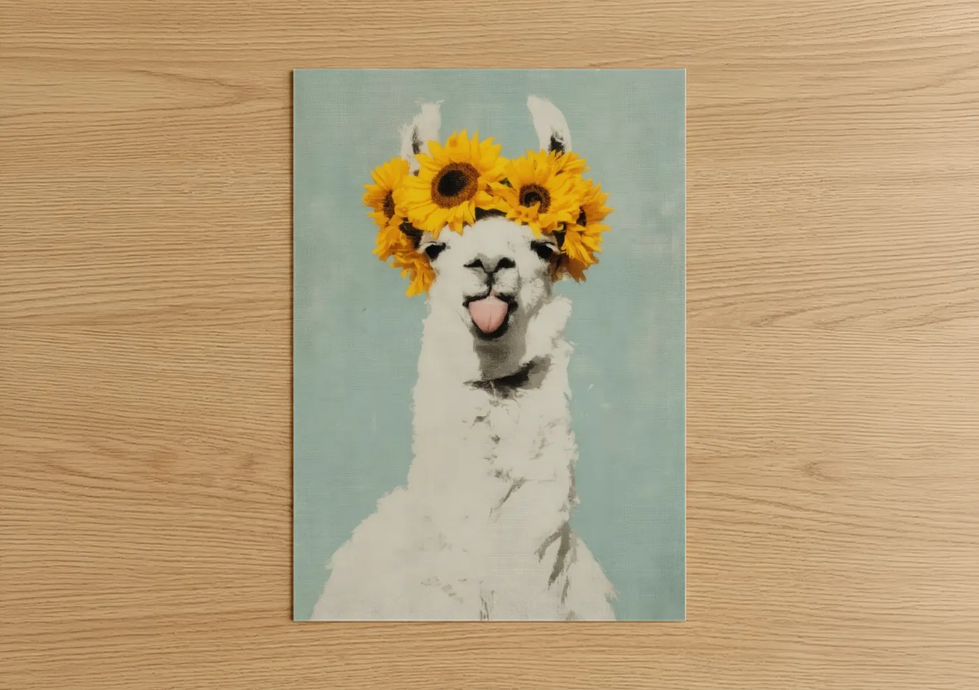 Whimsical Llama with Sunflower Crown Wall Art