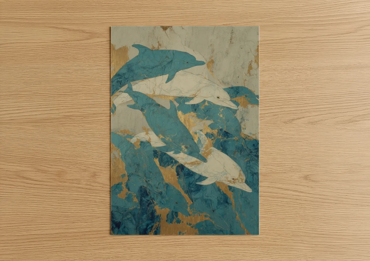 Teal Dolphin Pod Distressed Wall Art