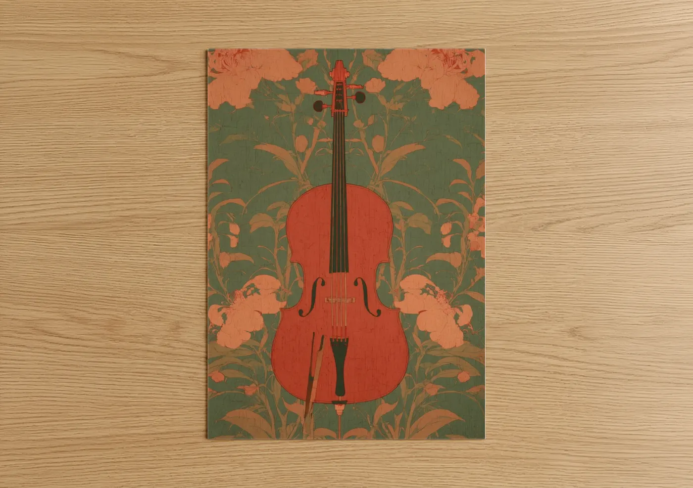 Red Cello Floral Art Deco Wall Art