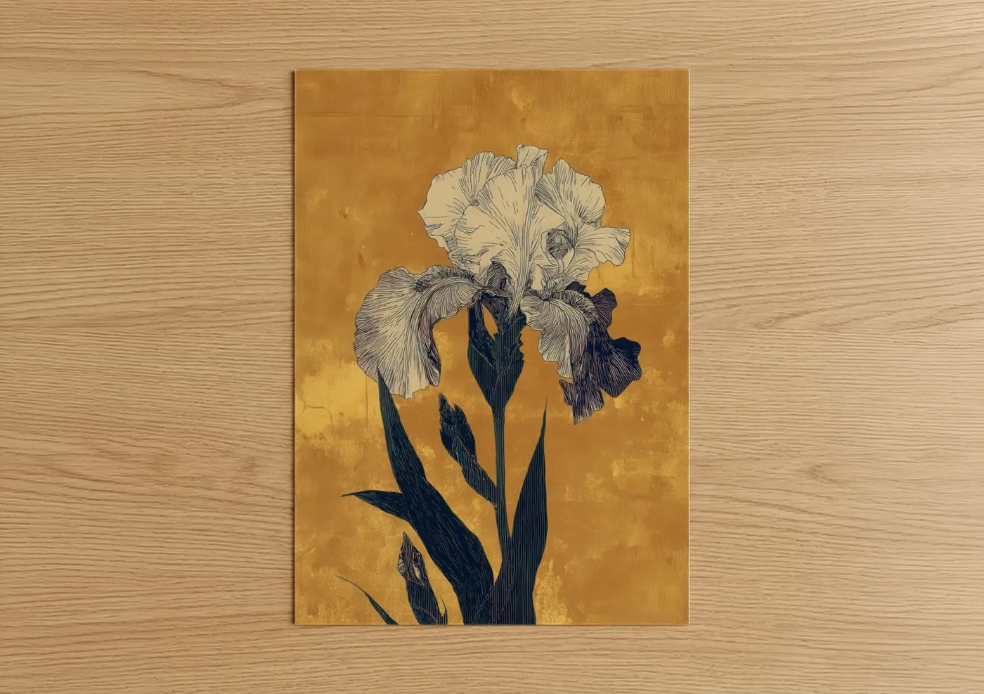 Golden Iris Botanical Line Wall Art