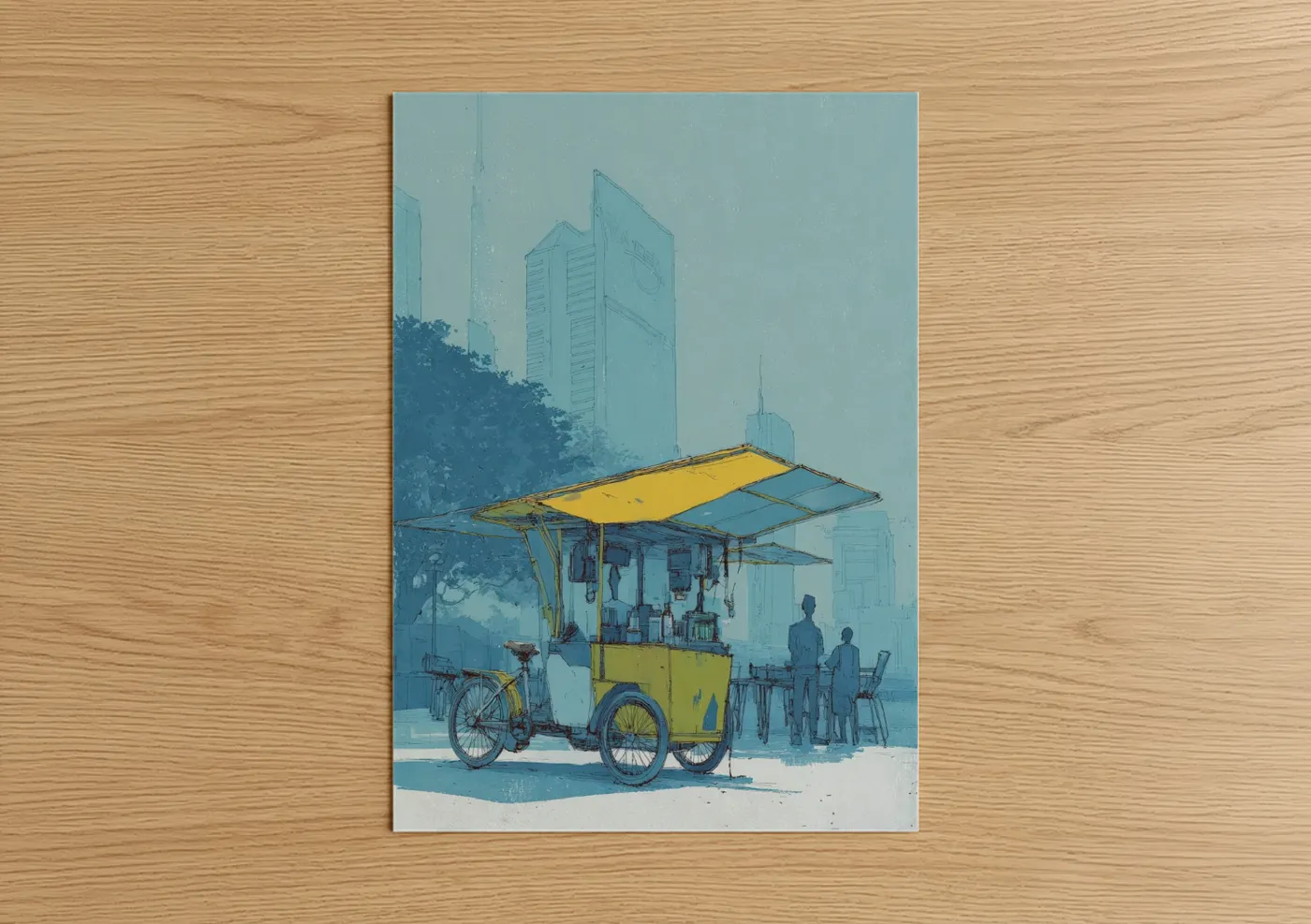 Urban Rickshaw Street Vendor Illustration Wall Art