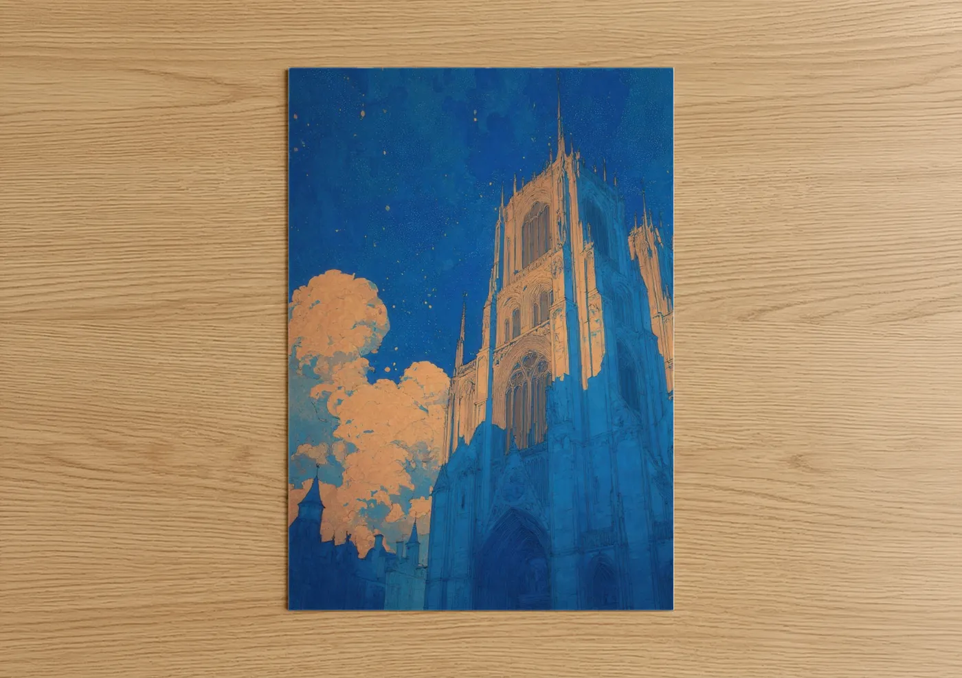Amiens Cathedral Starry Night Illustration Wall Art