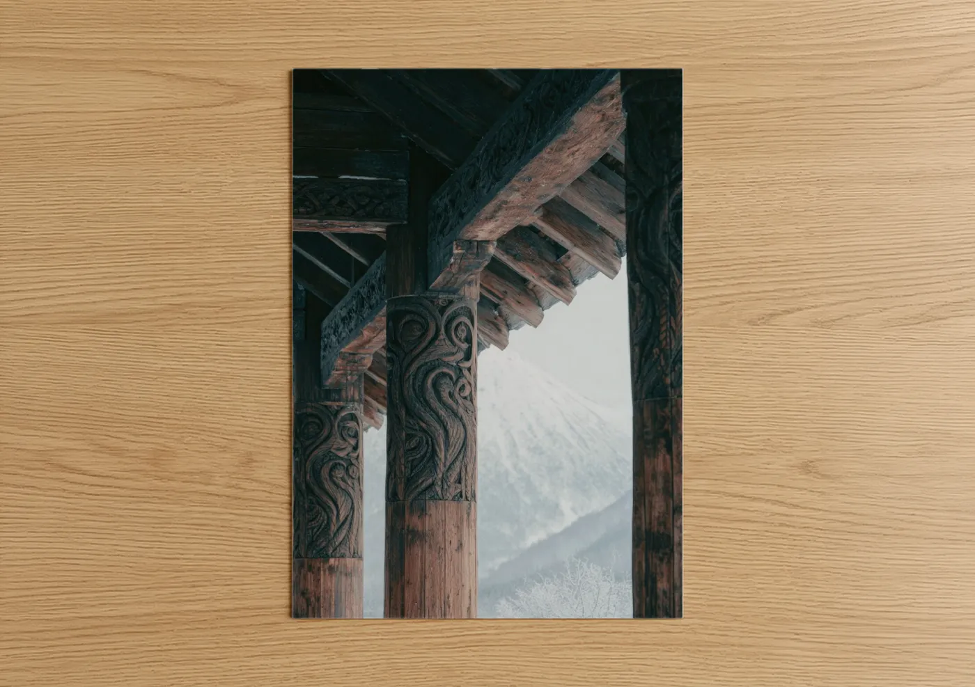 Carved Alpine Columns Mountain View Wall Art