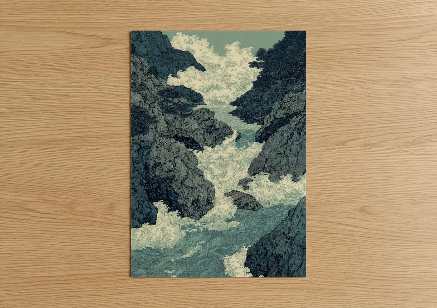 Alpine Gorge Mountain River Waterfall Wall Art