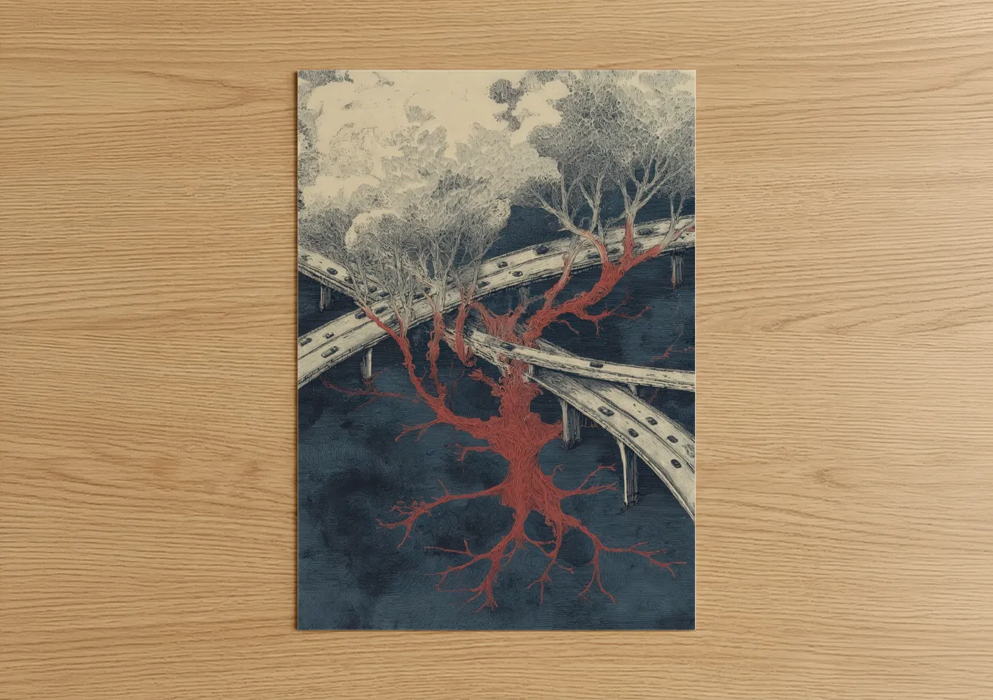Red Tree Roots Bridge Highway Wall Art