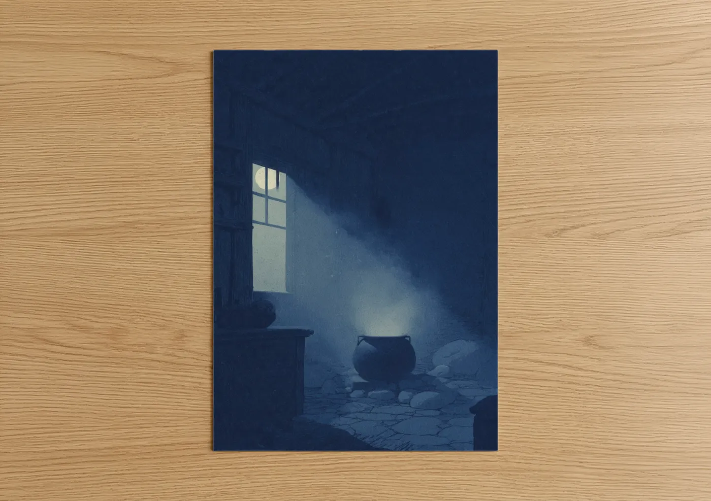 Mystical Cauldron Blue Moonlit Magic Wall Art