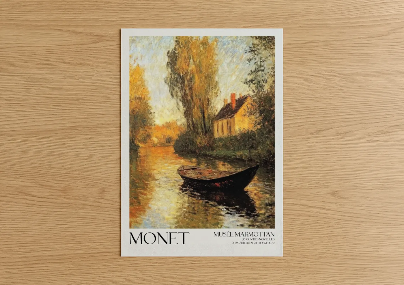 Monet-style boat river cottage painting Wall Art