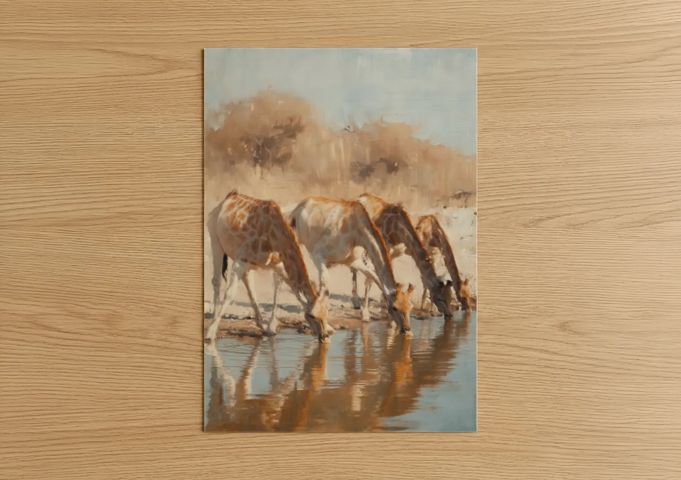 Giraffes at Desert Watering Hole Wall Art